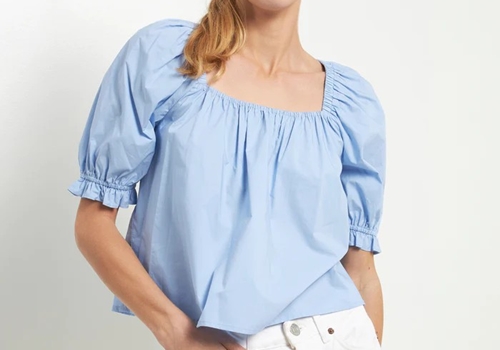 [ENGLISH FACTORY] SQUARE NECKLINE PUFF SLEEVE TOP_BLUE